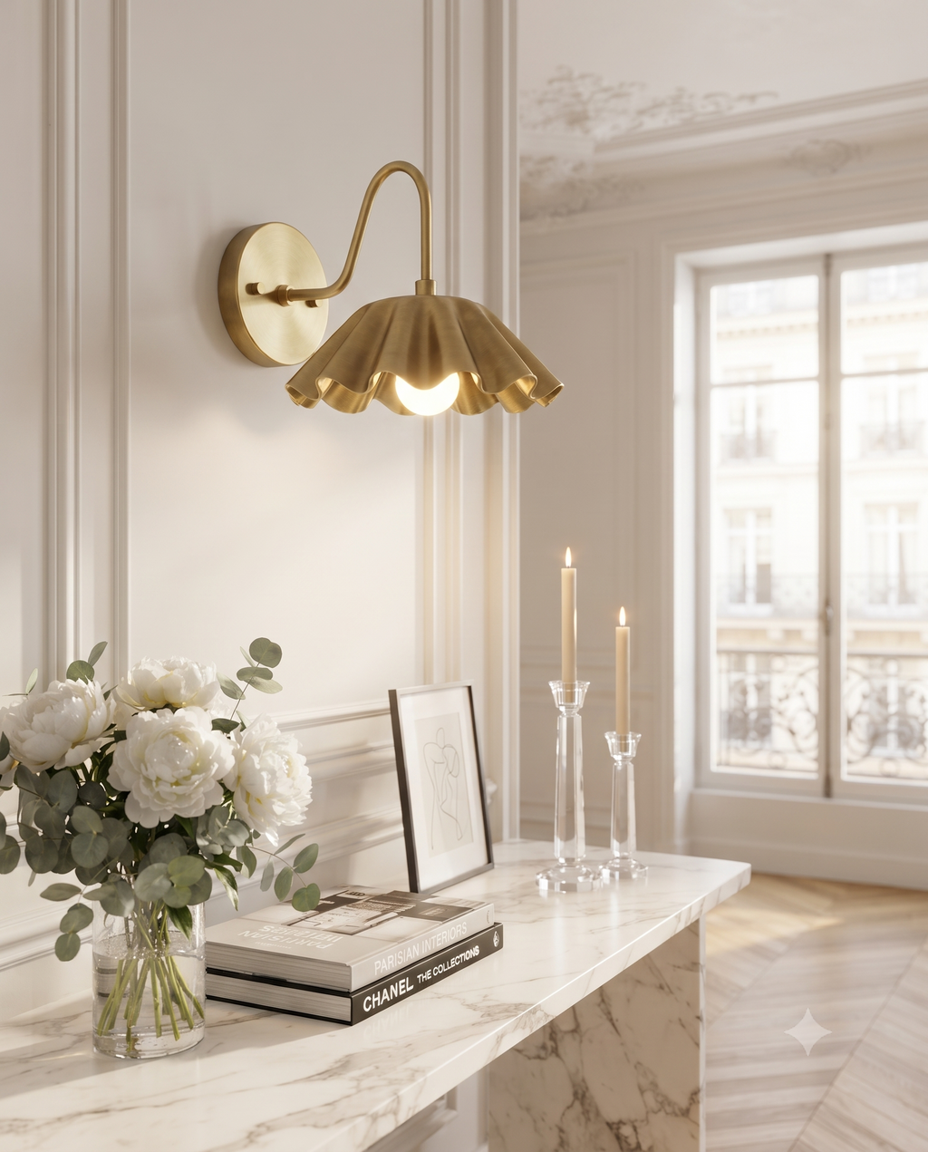 Brass Scalloped Wall Light Sconce – Mid Century Modern Fluted Wall Fixture