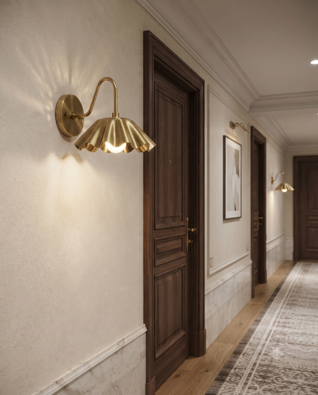 Brass Scalloped Wall Light Sconce – Mid Century Modern Fluted Wall Fixture