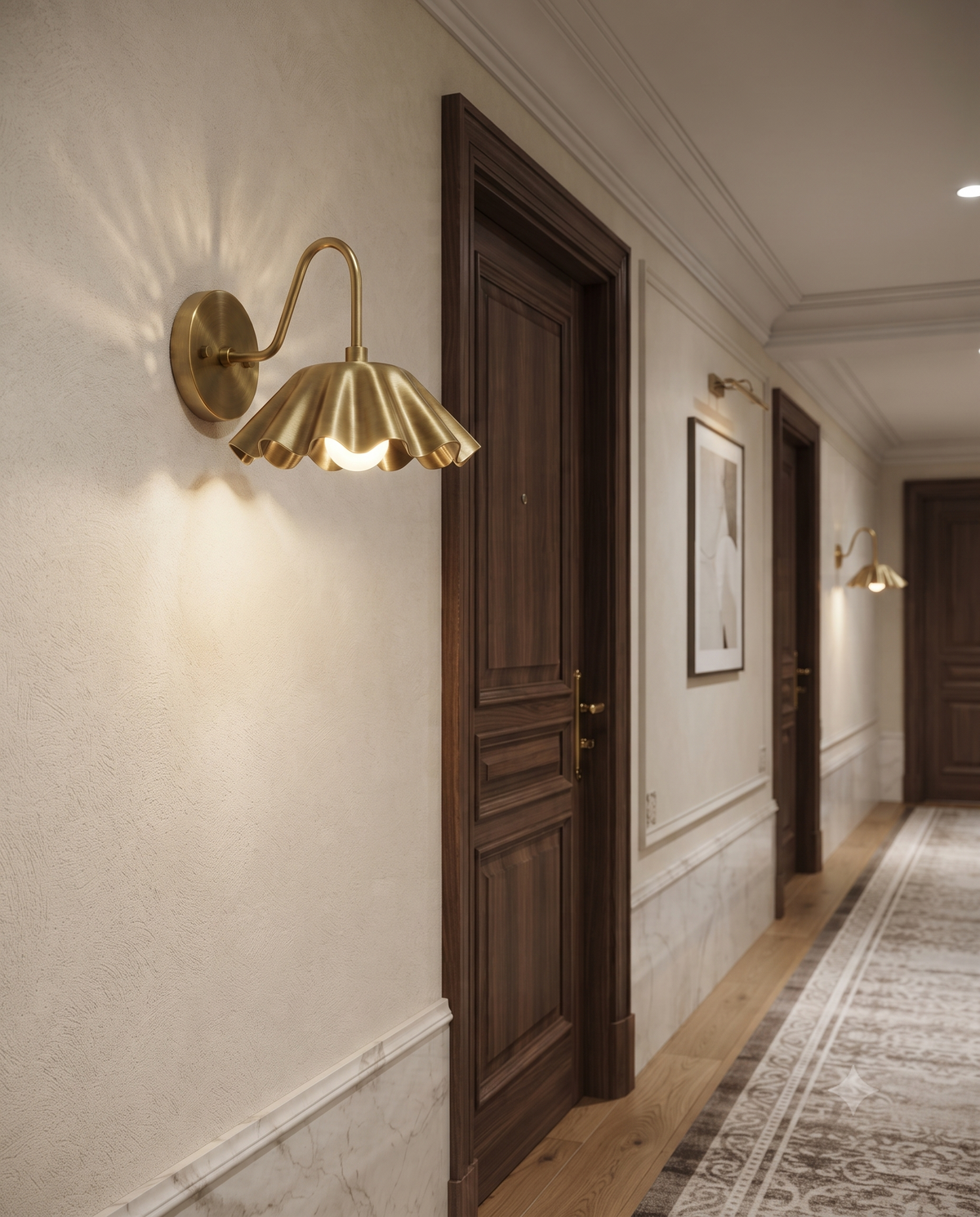 Brass Scalloped Wall Light Sconce – Mid Century Modern Fluted Wall Fixture