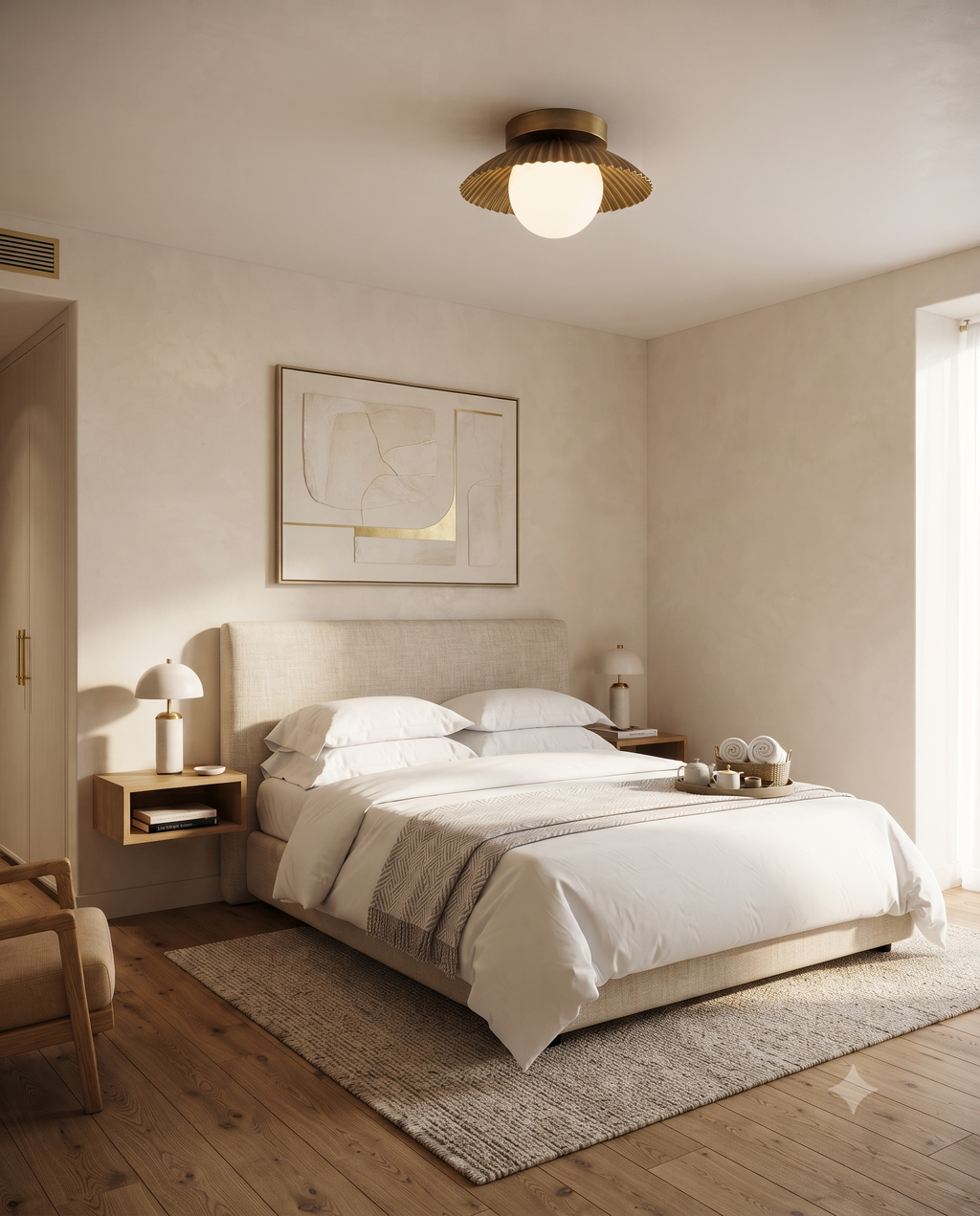 Brushed Brass Scalloped Flush Mount Ceiling Light with Glass Globe | WINTTEN