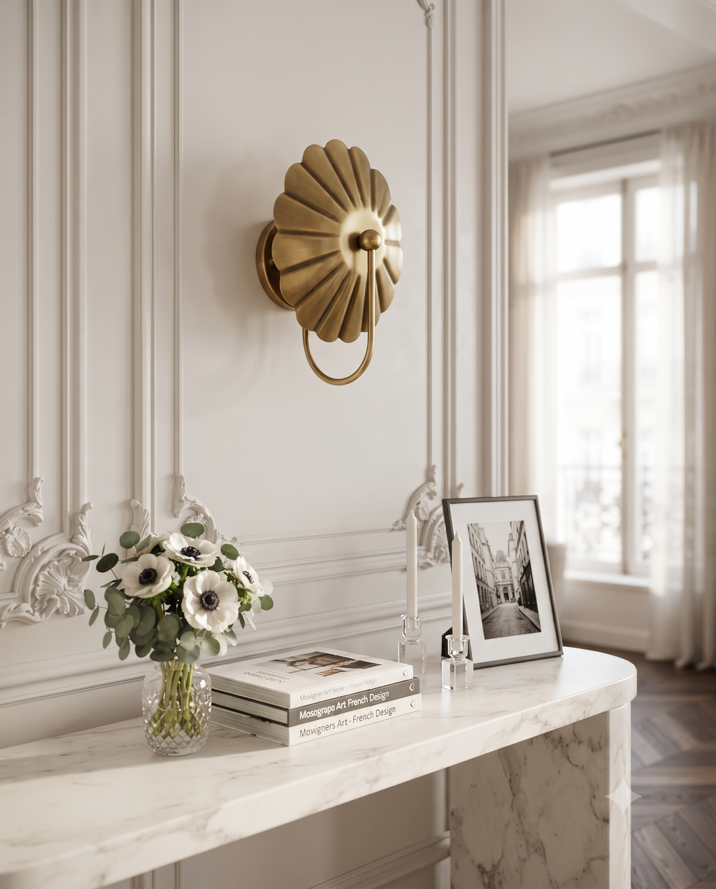 Antique Brass Flower Wall Light Sconce – Mid Century Modern Wall Fixture