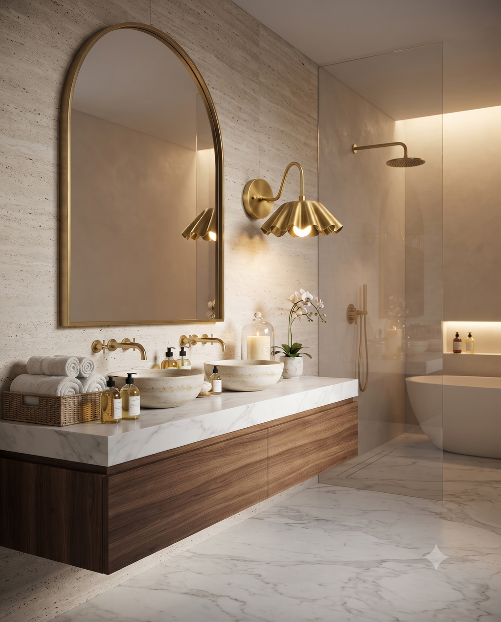 Brass Scalloped Wall Light Sconce – Mid Century Modern Fluted Wall Fixture