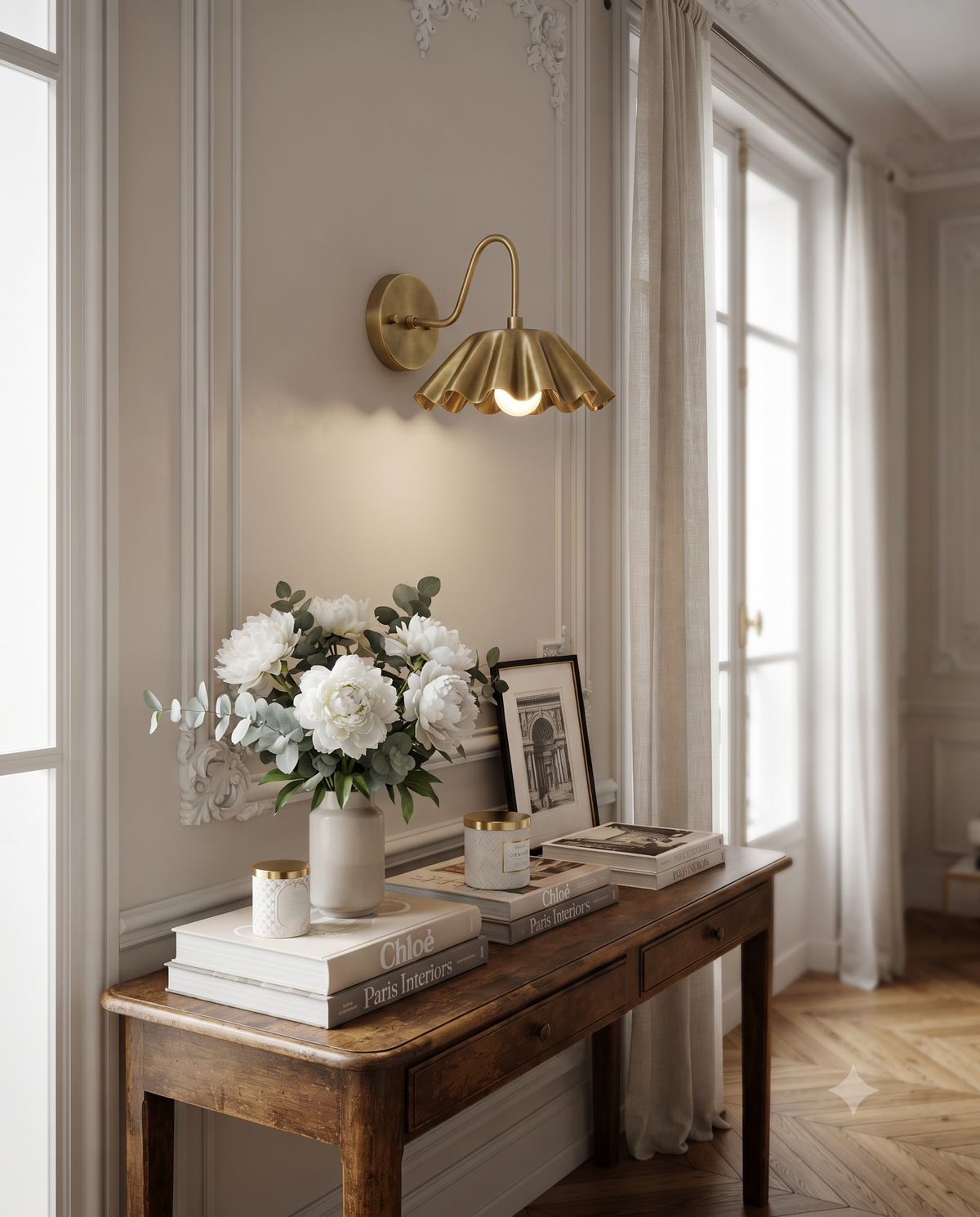 Brass Scalloped Wall Light Sconce – Mid Century Modern Fluted Wall Fixture