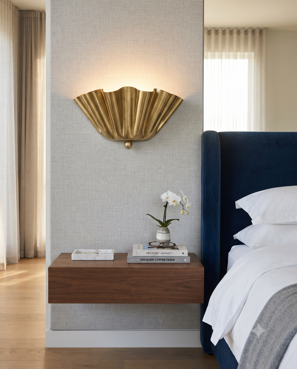 Brushed Brass Scalloped Wall Light – Vintage Mid Century Modern Sconce