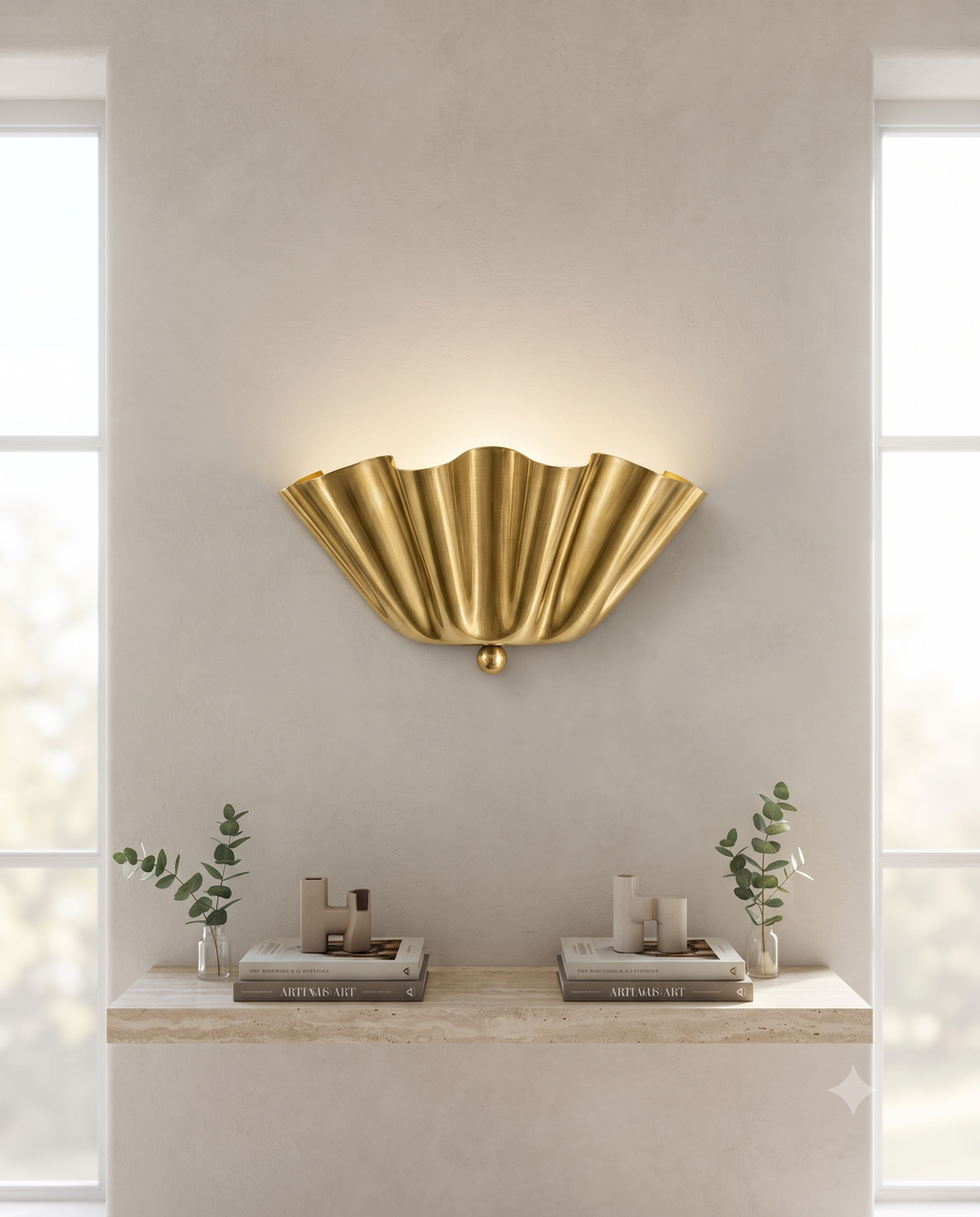 Brushed Brass Scalloped Wall Light – Vintage Mid Century Modern Sconce