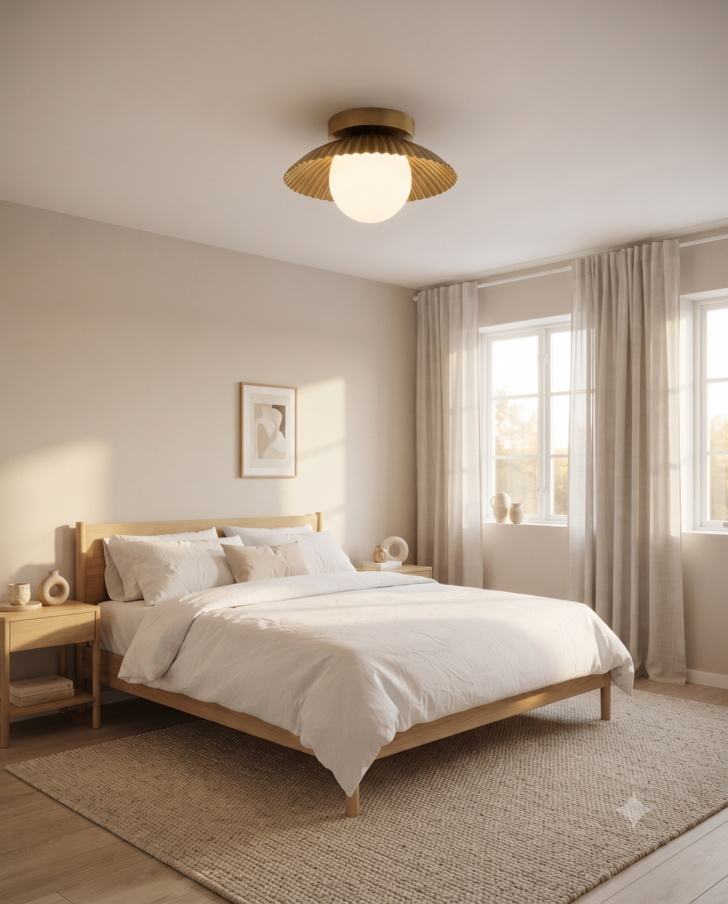Brushed Brass Scalloped Flush Mount Ceiling Light with Glass Globe | WINTTEN