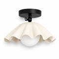Modern Semi Flush Mount Ceiling Light – Cream Scalloped Shade with Matte Black Canopy | Mid-Century Modern Ceiling Fixture