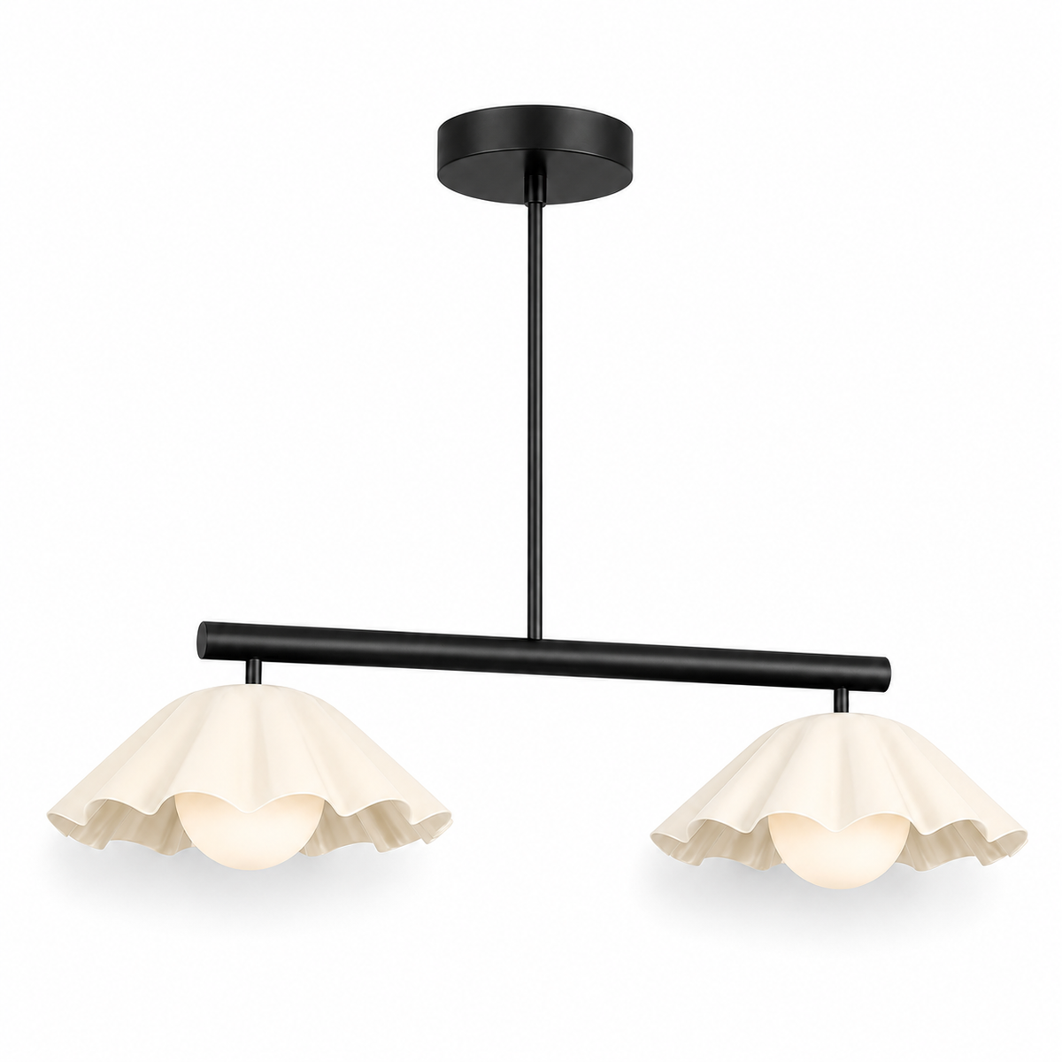 Scalloped Brass Linear Chandelier – Mid Century Modern 2-Light Pendant Fixture