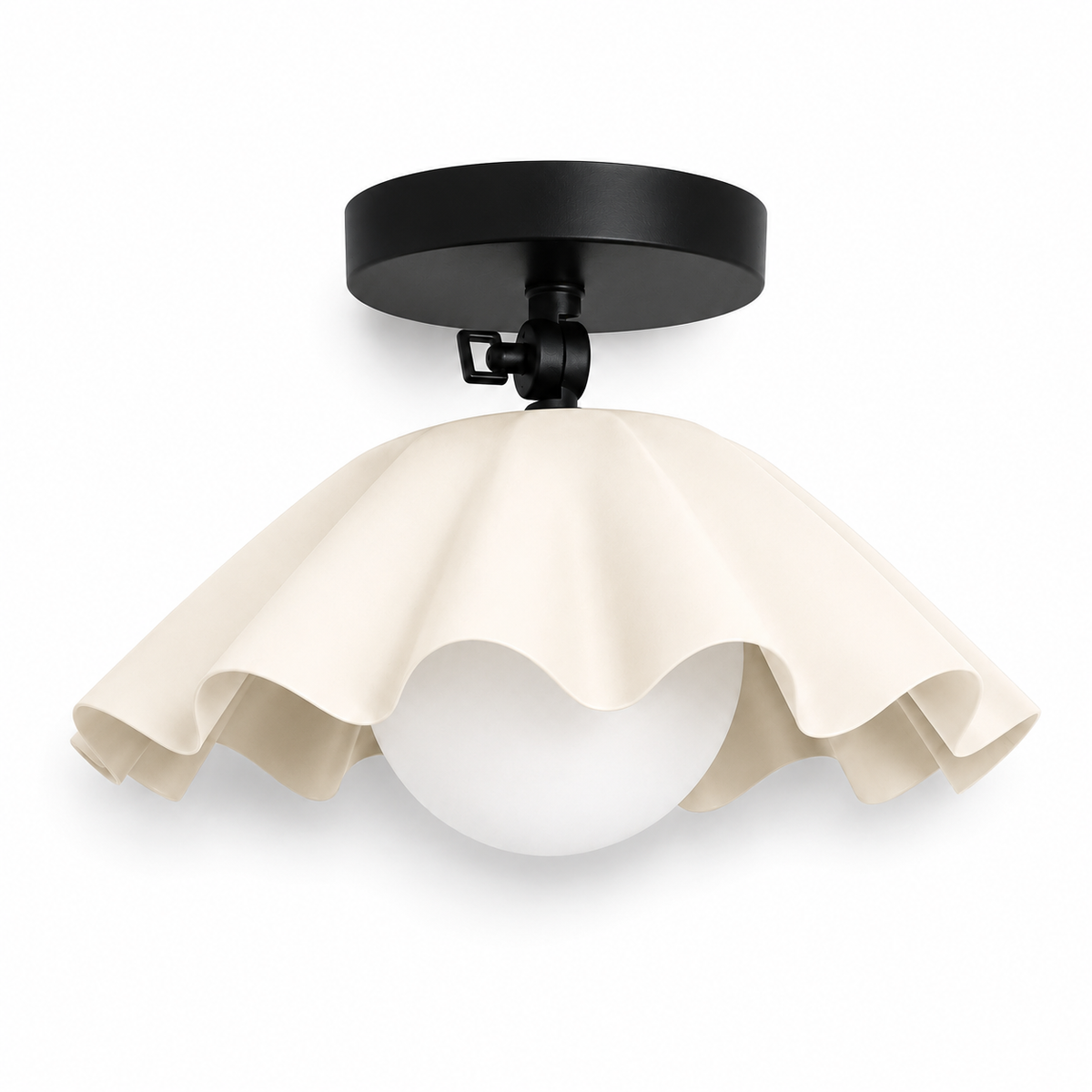 Scalloped Brass Semi Flush Mount Ceiling Light – Mid Century Ruffled Ceiling Fixture