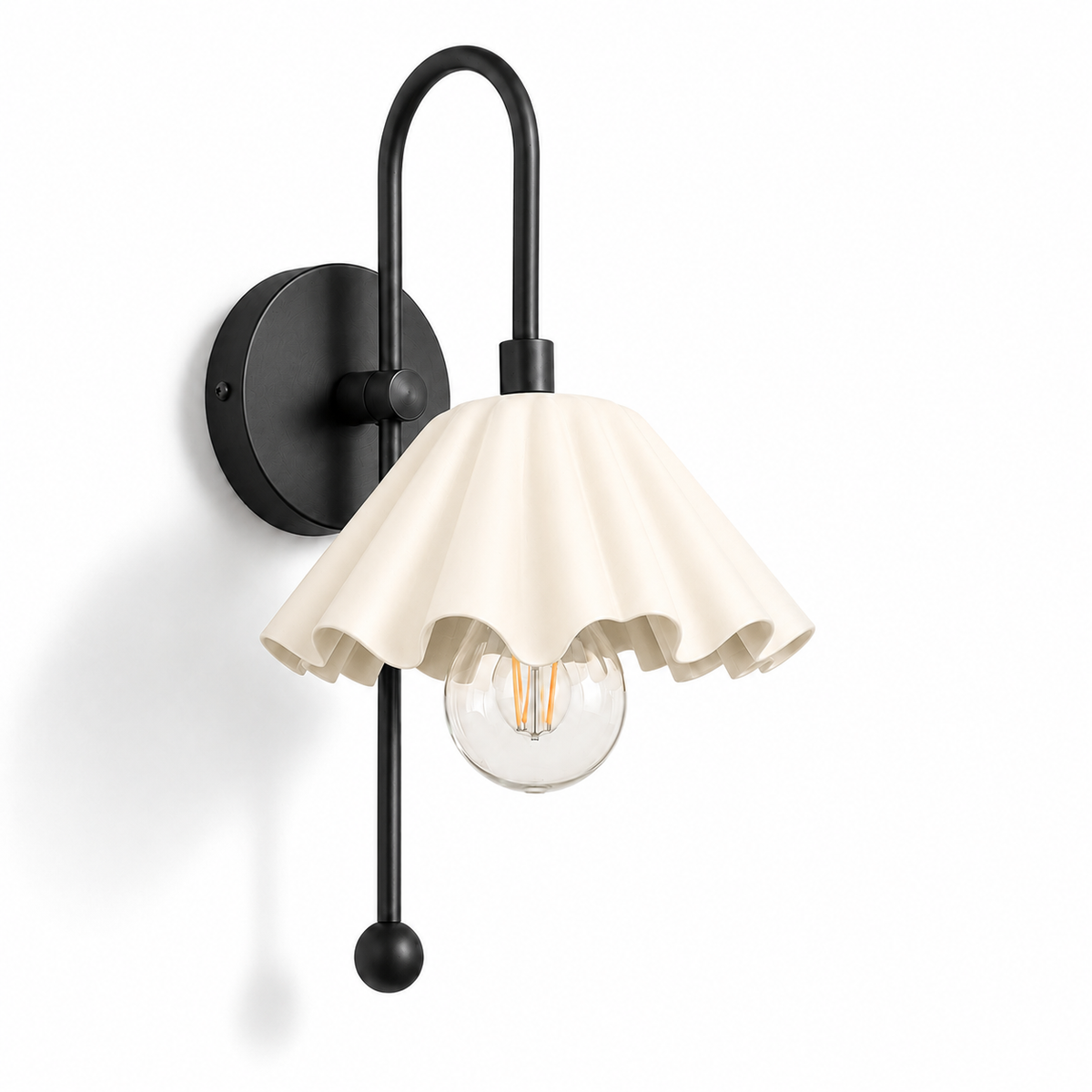 Decorative brass wall sconce with curved arm