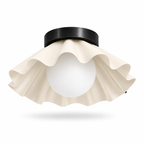 Modern Scalloped Flush Mount Ceiling Light – Antique Brass Finish with Frosted Glass Globe | Mid-Century Modern Ceiling Fixture for Bedroom, Hallway & Kitchen