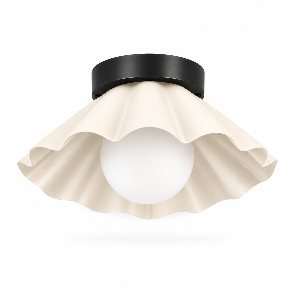 Scalloped Brass Flush Mount Ceiling Light – Mid Century Modern Ruffled Ceiling Fixture