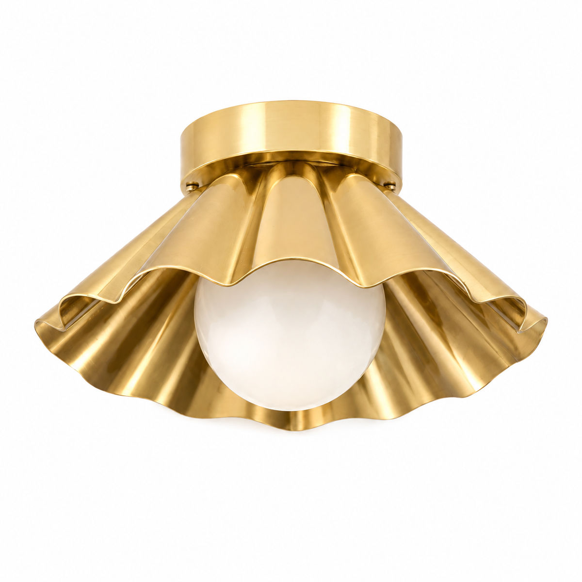 Scalloped Brass Flush Mount Ceiling Light – Mid Century Modern Ruffled Ceiling Fixture