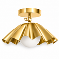 Scalloped Brass Semi Flush Mount Ceiling Light – Mid Century Ruffled Ceiling Fixture