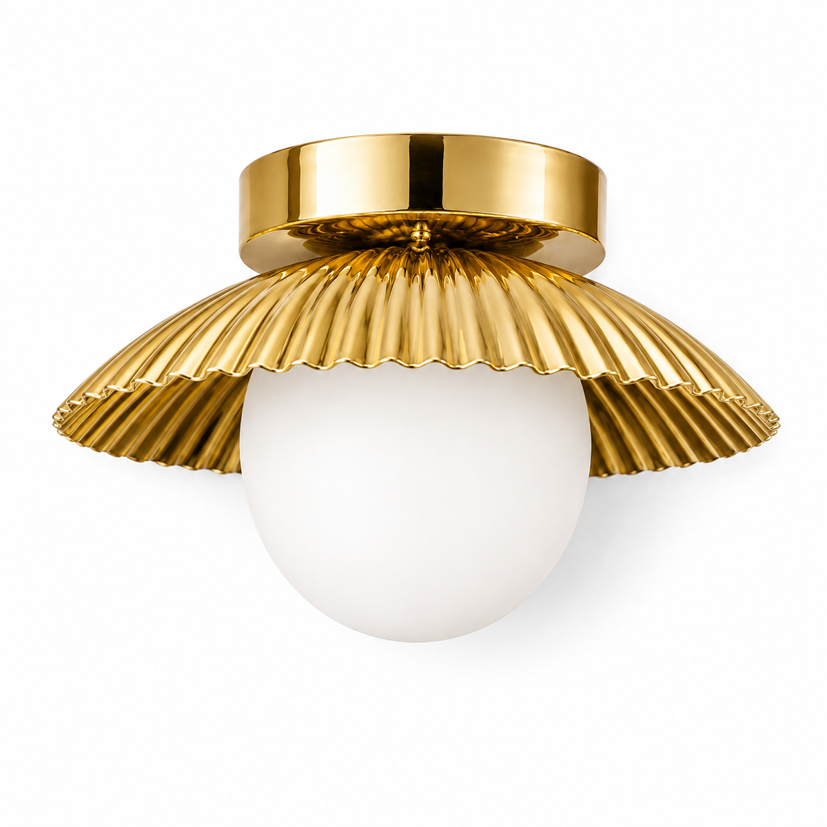 Brushed Brass Scalloped Flush Mount Ceiling Light with Glass Globe | WINTTEN
