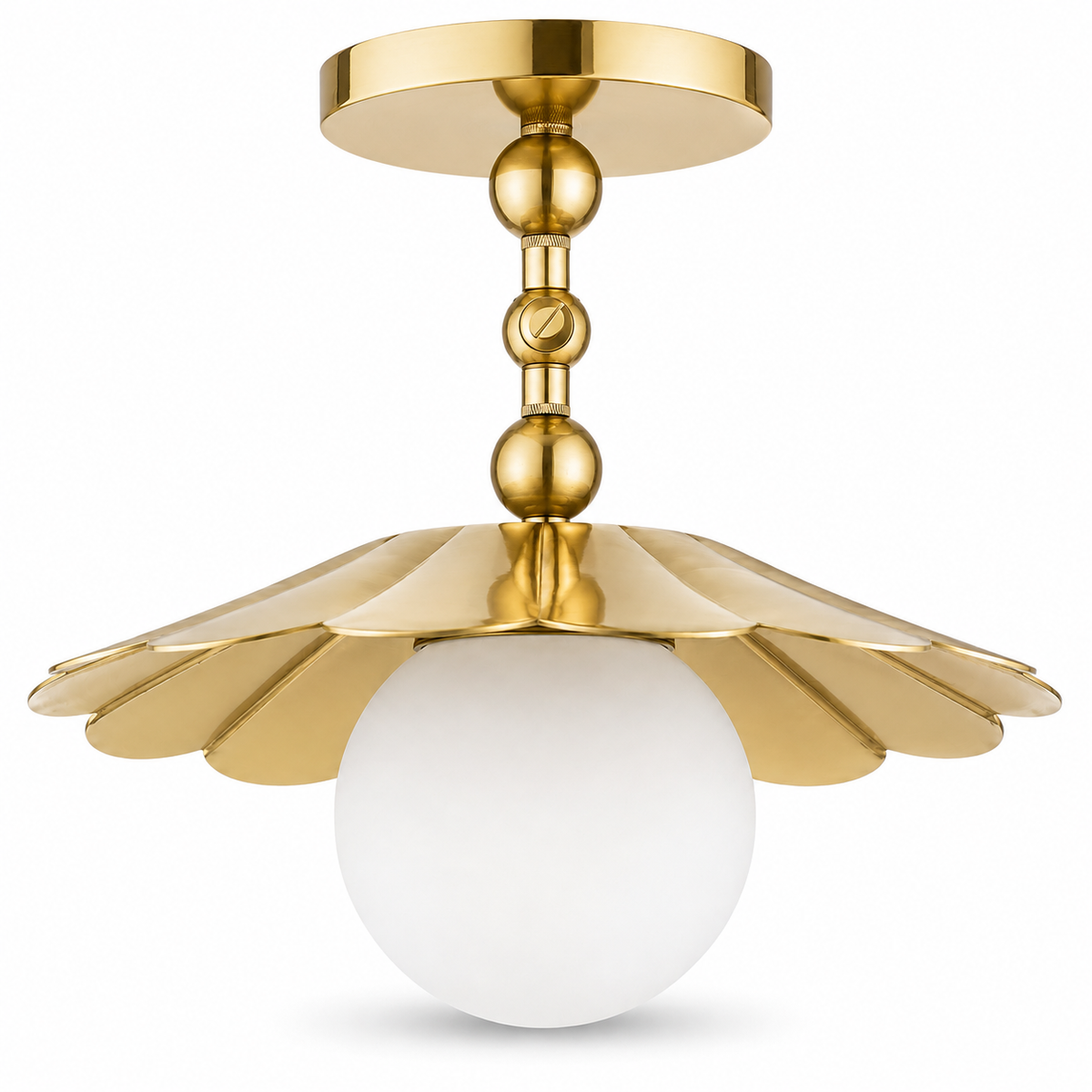Scalloped Brass Semi Flush Mount Ceiling Light – Mid Century Modern Fixture